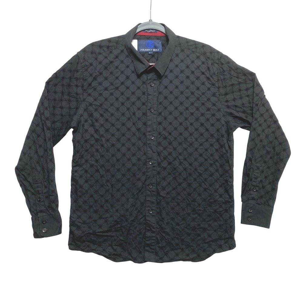 Franky Max Shirt Mens Large Black Long Sleeve Geometric Textured Button Up